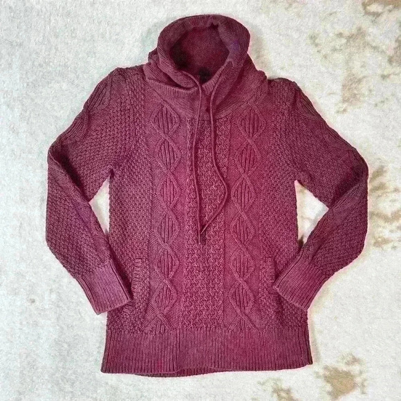 LL BEAN Signature Knit Cotton Funnel Neck Fisherman Sweater Pullover Women Small - Picture 1 of 12